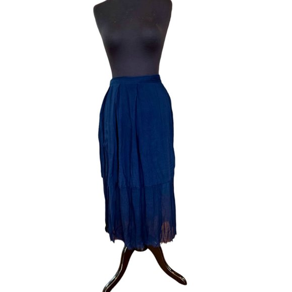 Raquel Allegra 100%  Cotton Super Soft Navy Wrap Around Midi Skirt  Size 2 (M) - Picture 1 of 10